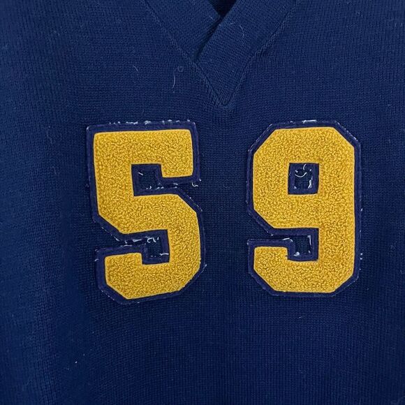 Vtg 50s Shea Sporting Navy Blue Sweater 44 V Neck Collegiate #59 Pullover XL? - Picture 4 of 6